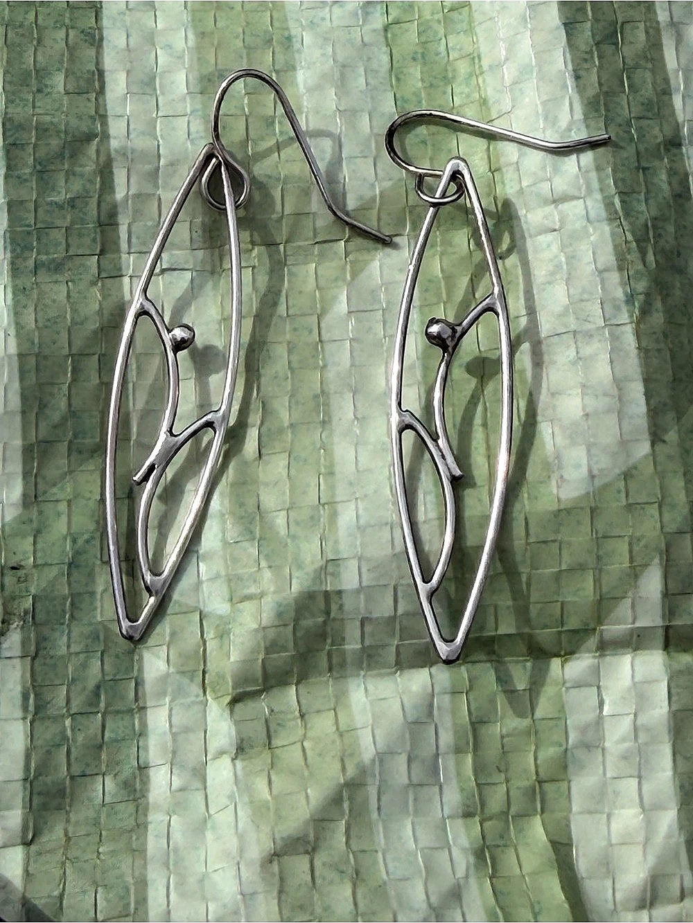 925 Modern Minimalist Open Scroll Design Dangle Earrings French Hook 2 1/4” #406